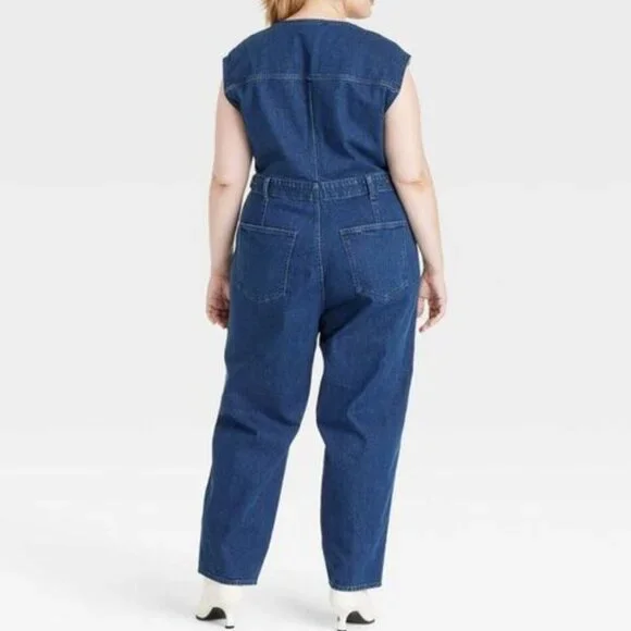 UNIVERSAL THREAD sleeveless tailored denim jumpsuit 16 NWOT - Picture 2 of 9